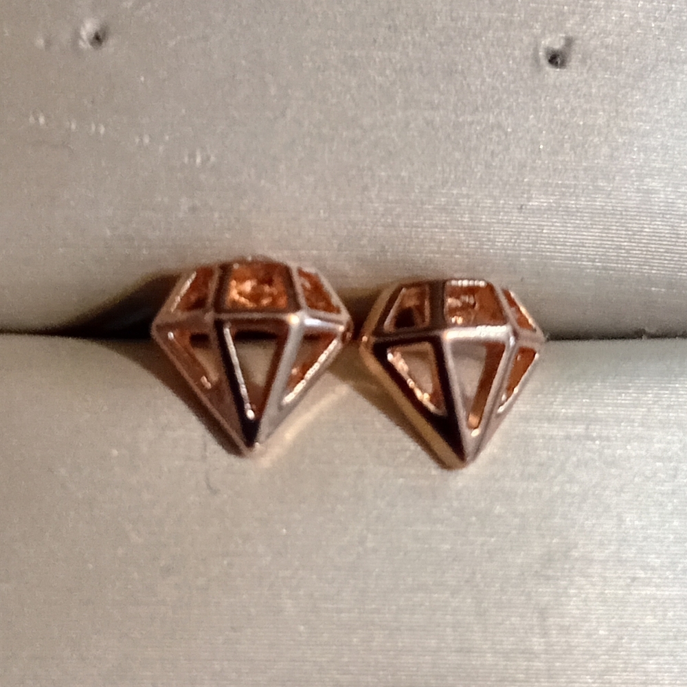 Gold Toned Diamond-Shaped Stud Earrings - Picture 2 of 2